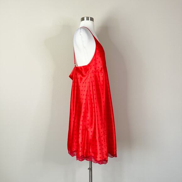 Cacique | Y2K Vintage Polka Dot Lace Hem Orange Red Satin Plus Size Night Gown - Picture 5 of 9